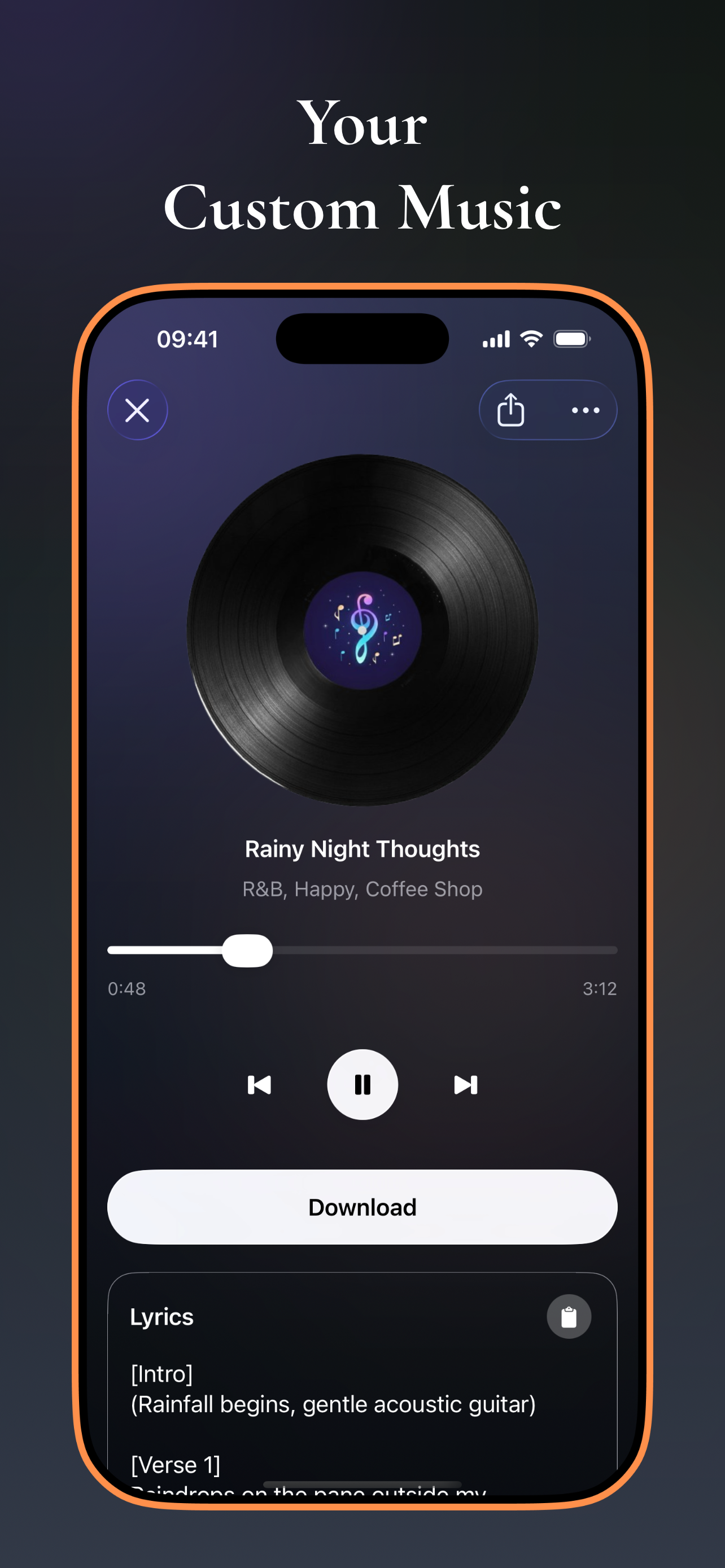 Mixer preview for generated music